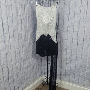 Banjul Strapless Black‎ and Silver Dress